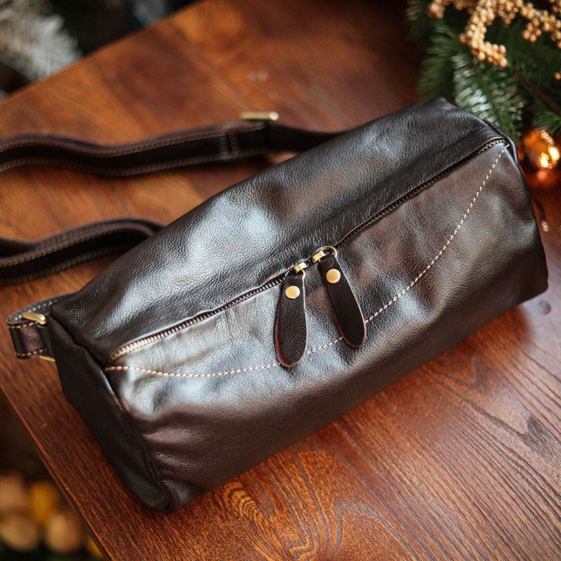 Cowhide Motorcycle Fanny Pack Harajuku Single Shoulder Crossbody Bag - Mubimart