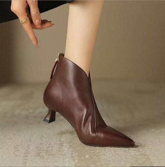 Pointed Toe Kitten Heel Short Boots For Women - Mubimart