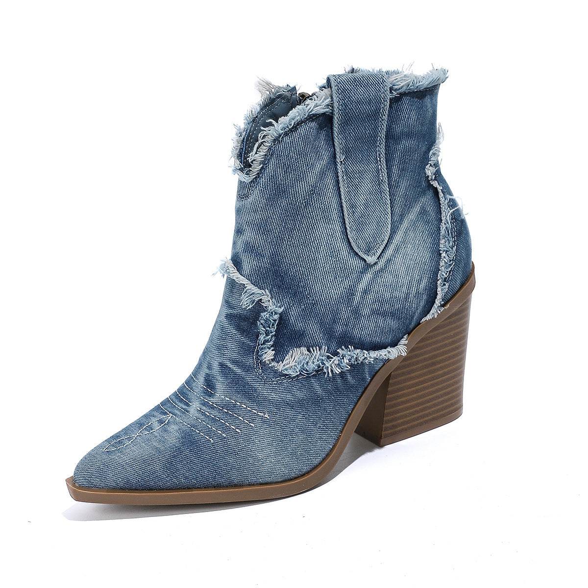 Women's Trendy Pointed-toe Western Cowboy Boot Comfortable Ankle Boots - Mubimart