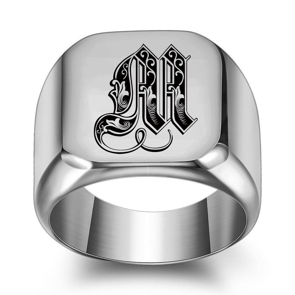 26 English Initial Letter Titanium Steel Ring For Men - Mubimart