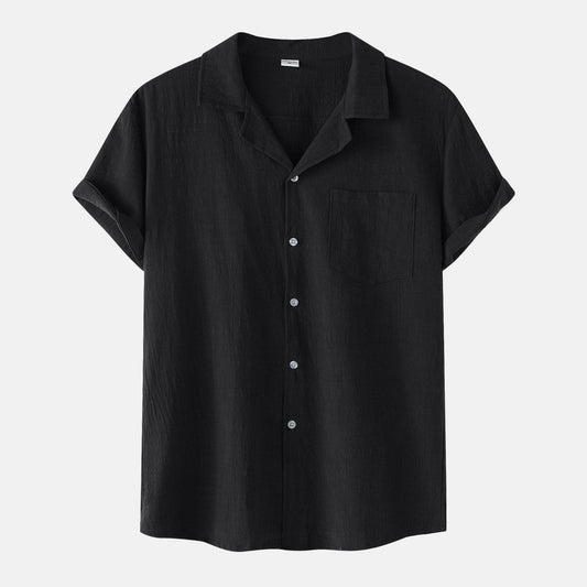 Cotton Linen Short Sleeve Shirt Men Linen Casual Half - Mubimart