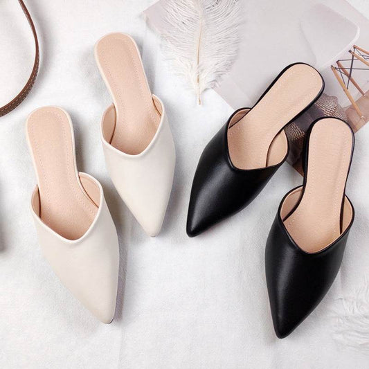 Closed Toe Half Sandals Women's Pointed Toe Flat For Outdoors Lazy Slippers - Mubimart