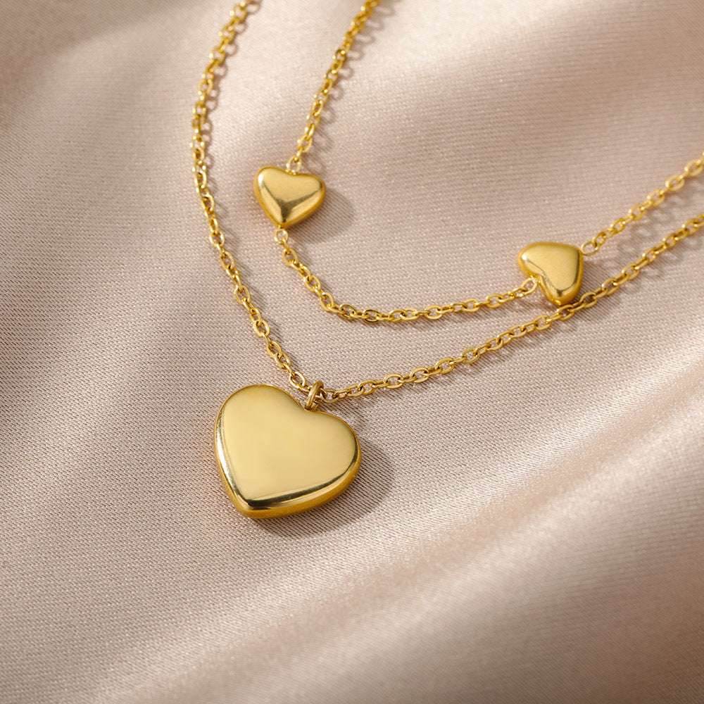Fashion Jewelry Multilayer Heart Pendant Necklaces For Women Stainless Steel Chain Choker Zircon Moon Star Necklace Femme Wedding Jewelry Gift - Mubimart