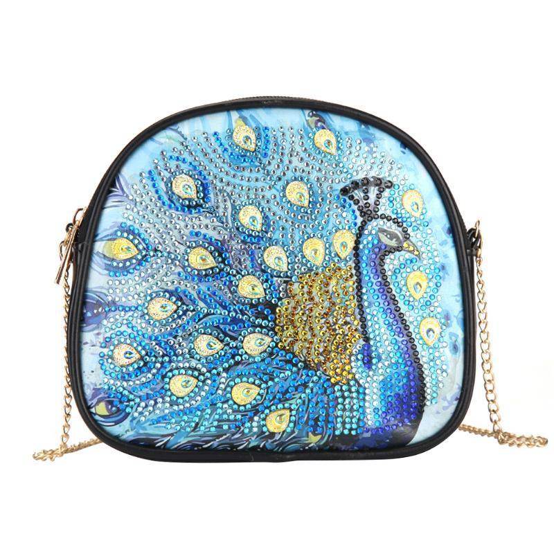 One-shoulder Handmade Point Diamond Satchel Peacock Mandala - Mubimart