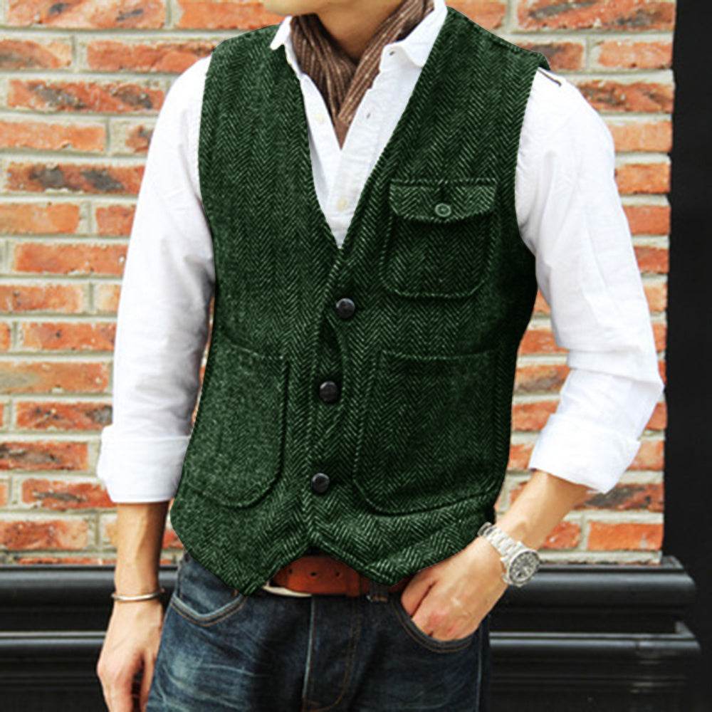 Herringbone Men's Suit Vest Vest - Mubimart