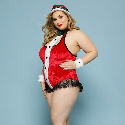 Large Size Christmas Red One-piece Sexy Lingerie - Mubimart