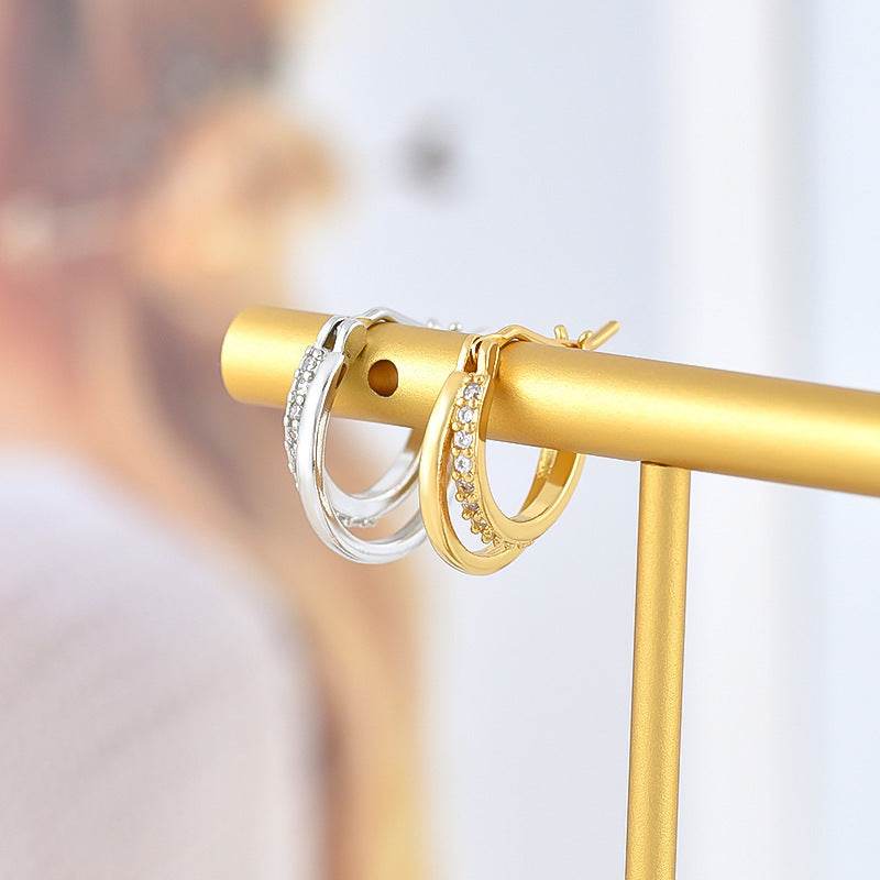 Geometric Double Hoop Earrings For Women - Mubimart