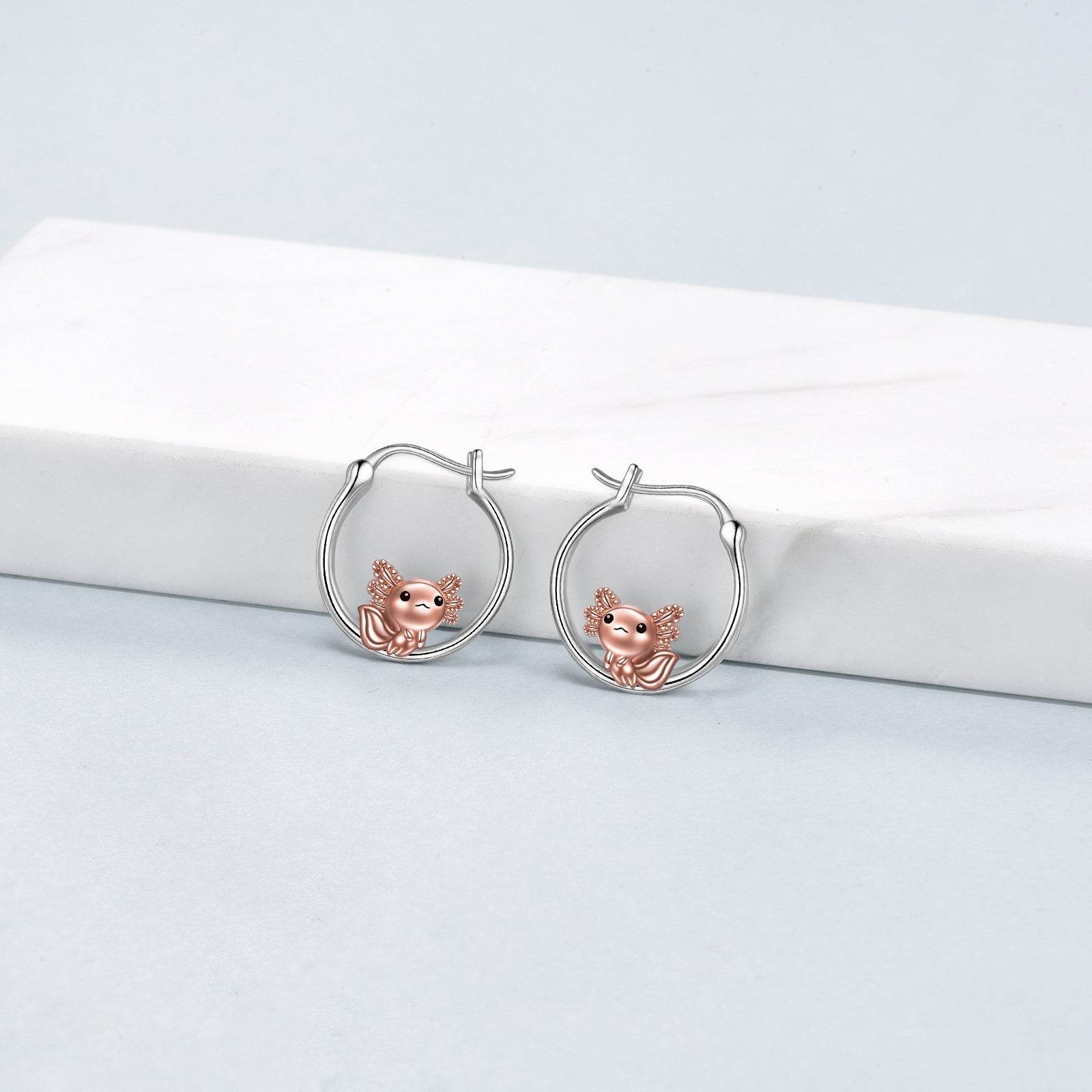 Axolotl Hoop Earrings for Women 925 Sterling Silver Axolotl Jewelry - Mubimart