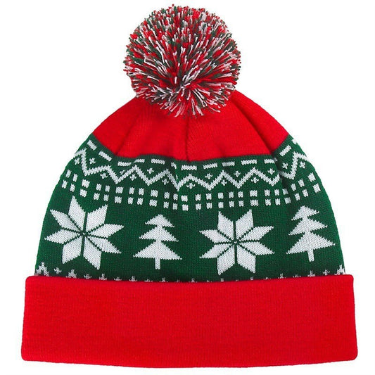 Jacquard Christmas Fluffy Ball Cap Thermal Head Cover Knitted Hat