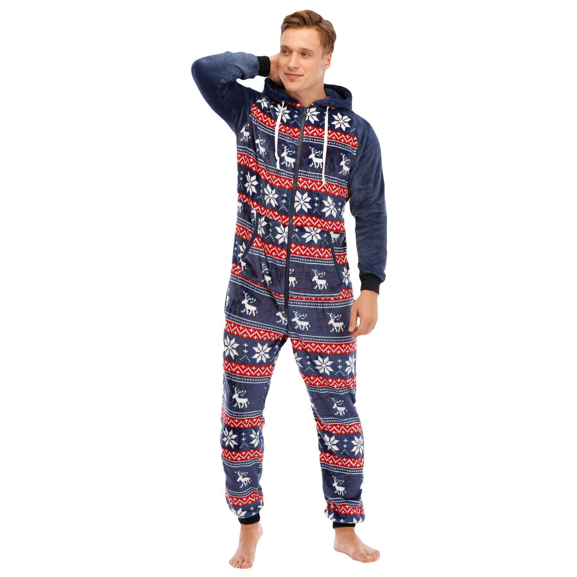 Men's Flannel Christmas One Piece Pajamas Loungewear - Mubimart