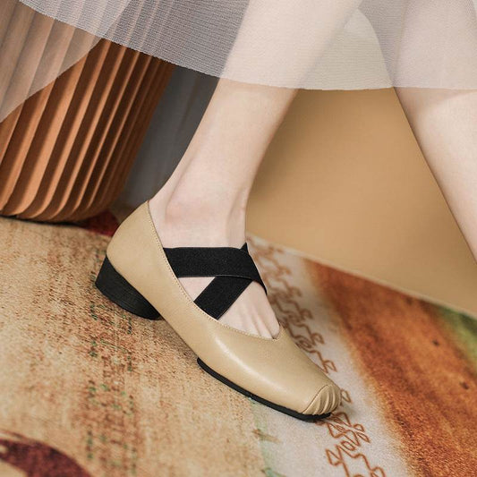 Mary Jane Women's Chunky Heel Lace-up Ballet Flats - Mubimart