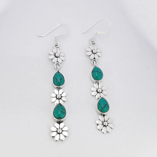 Vintage Bohemian Turquoise Flower Earrings