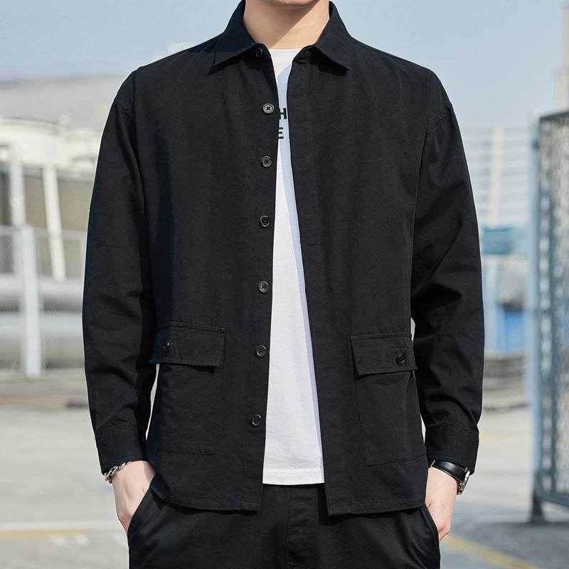 New Men's Long-Sleeved Shirt Loose Shirt Tooling Jacket - Mubimart