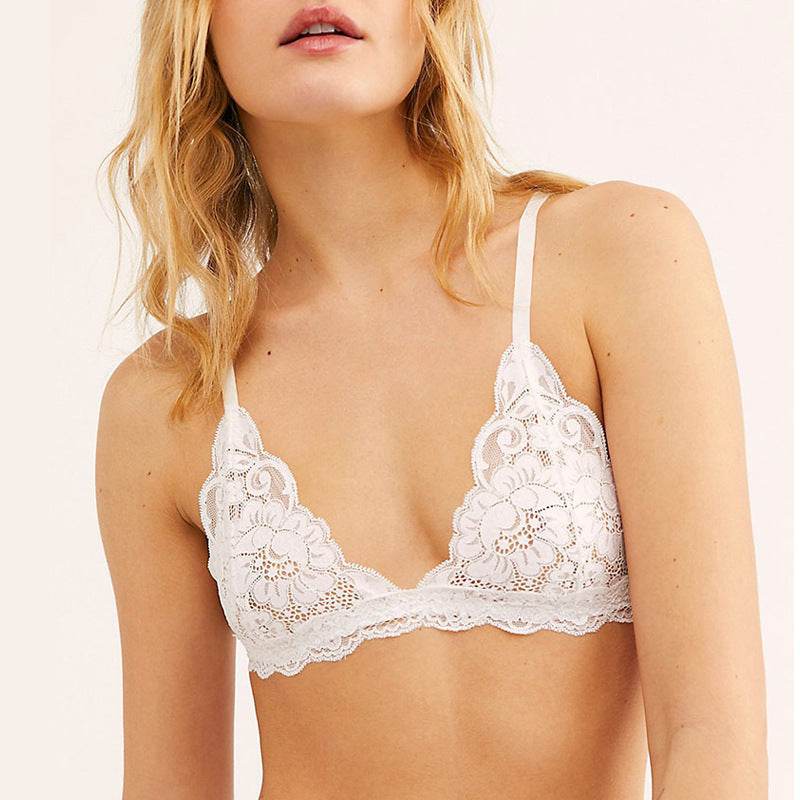 Sexy Lace Triangle Cup Bra Wireless Mesh Deep V Women's Bra Soft And Breathable - Mubimart