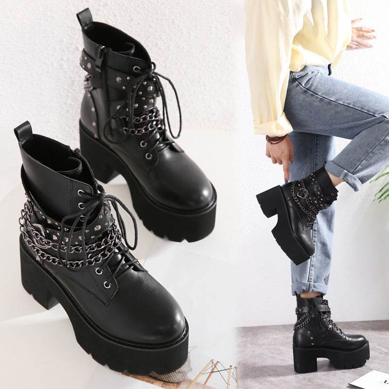 Women's Chunky Heel Booties Platform Platform Martin Boots - Mubimart