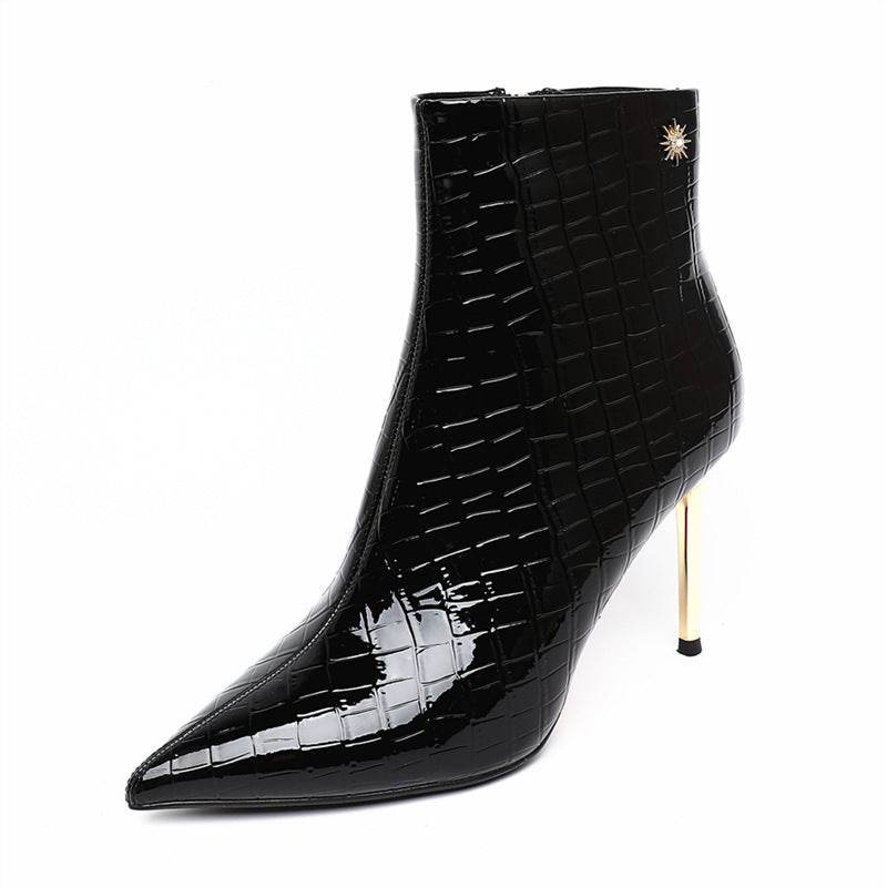 Pointed High Heels Patent Leather Stilettos - Mubimart
