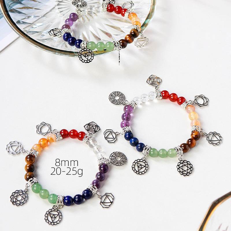 Natural Gemstone Silver Plated Rainbow Color Bracelet - Mubimart