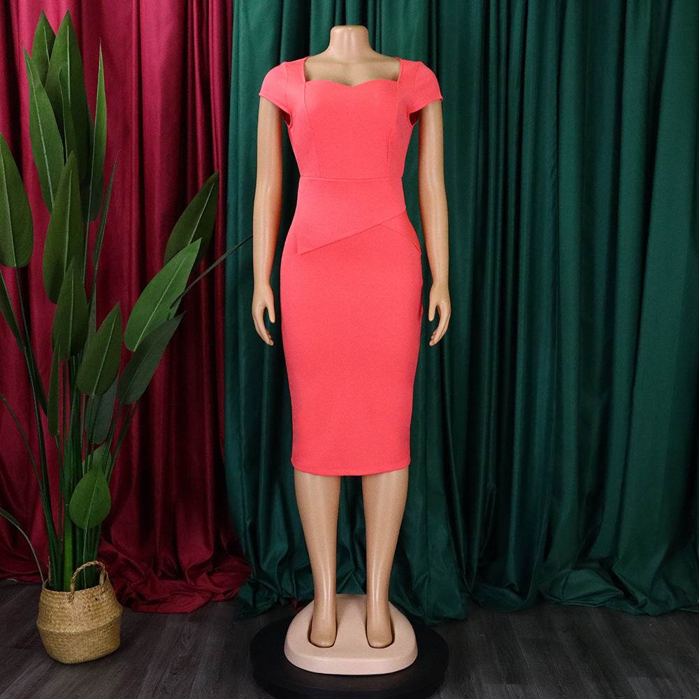 Solid Color Sheath Work Dress - Mubimart