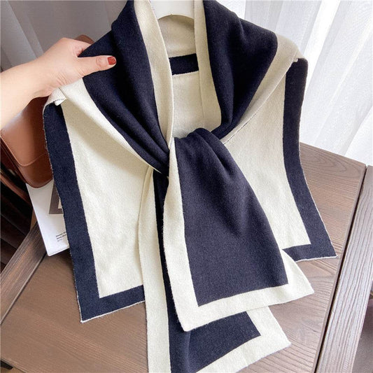 Knotted Shoulders With Contrasting Color Small Shawls - Mubimart