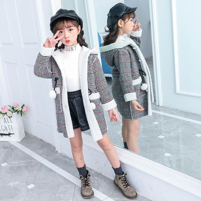 new foreign gas plus velvet jacket thick medium and large children Korean version of the coat woolen coat - Mubimart