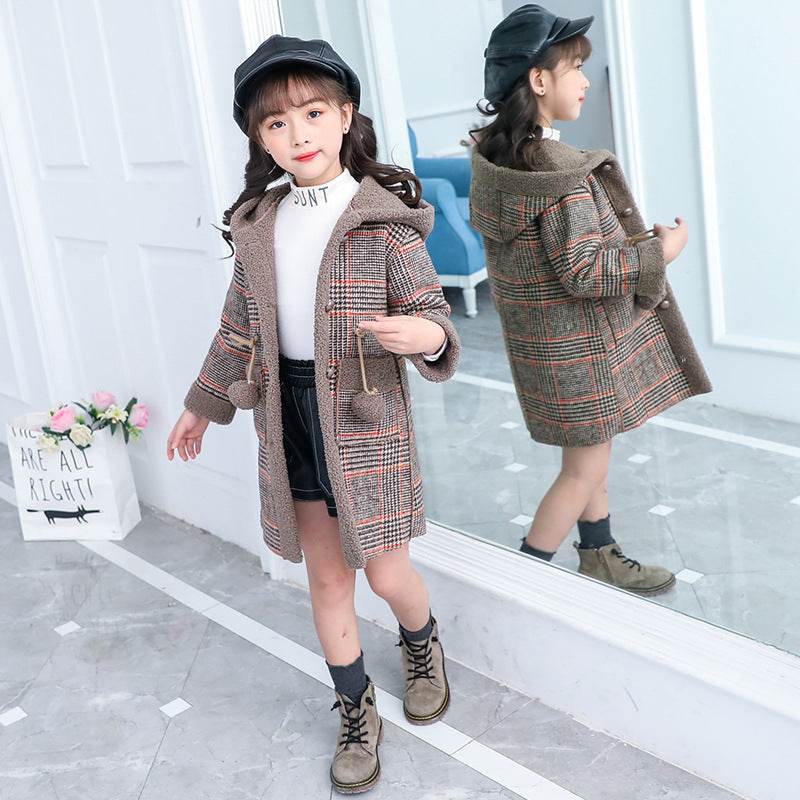 new foreign gas plus velvet jacket thick medium and large children Korean version of the coat woolen coat - Mubimart