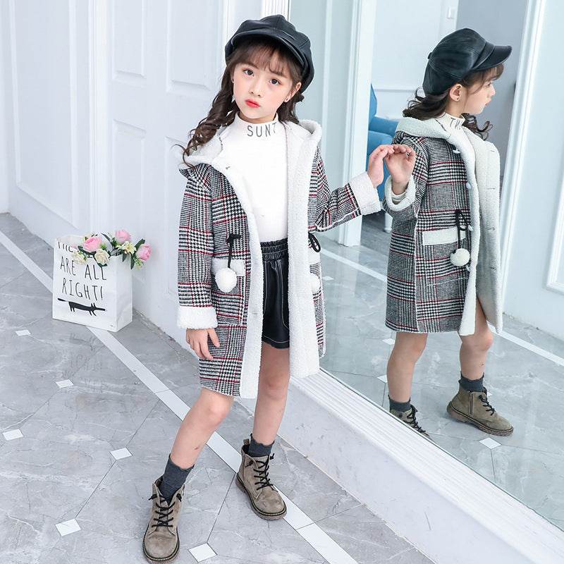 new foreign gas plus velvet jacket thick medium and large children Korean version of the coat woolen coat - Mubimart
