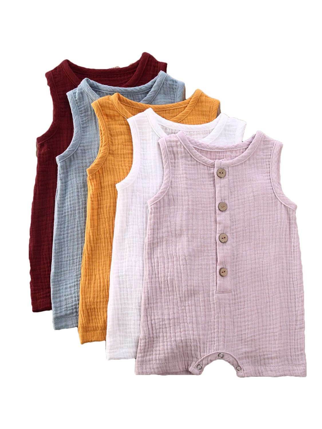 0-24M Summer Solid Rompers Newborn Infant Baby Girl Boy Outf - Mubimart