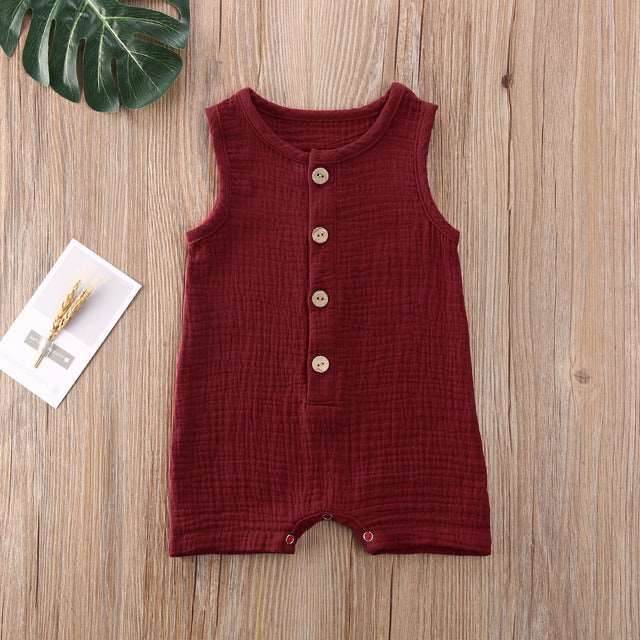 0-24M Summer Solid Rompers Newborn Infant Baby Girl Boy Outf - Mubimart