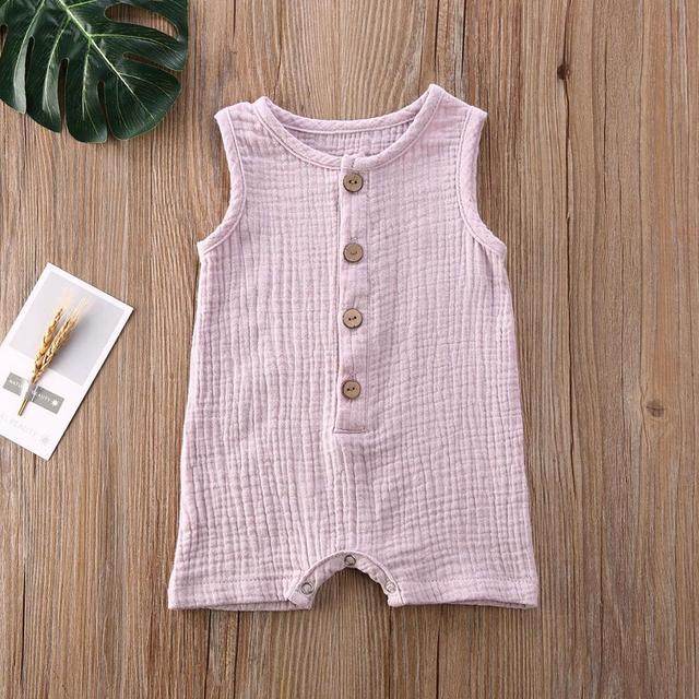 0-24M Summer Solid Rompers Newborn Infant Baby Girl Boy Outf - Mubimart