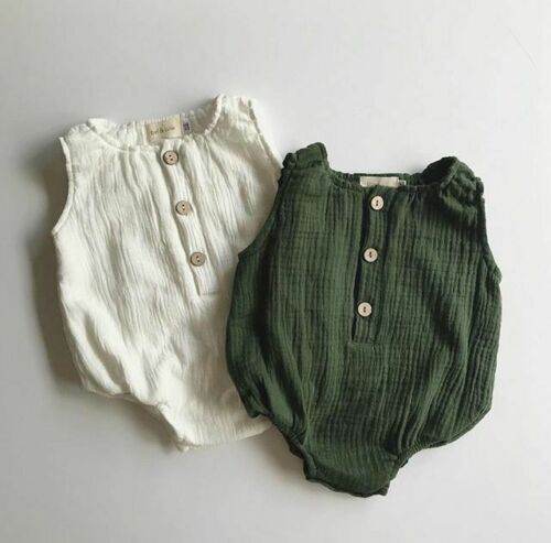 0-24M Summer Solid Rompers Newborn Infant Baby Girl Boy Outf - Mubimart