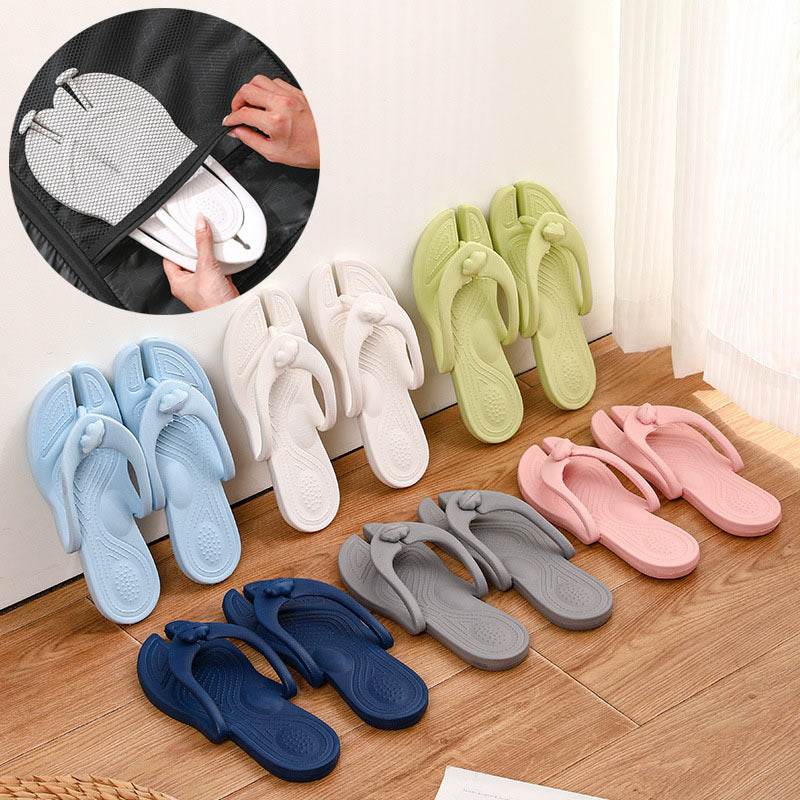 Folding Slipper Travel Portable Flip-flops Indoor And Outdoor Soft Sole Beach Hotel Couple Shoes Lazy Slippers - Mubimart