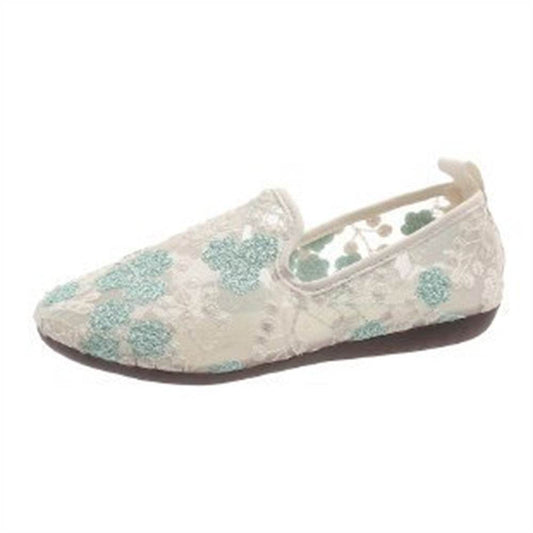 New Lace Embroidered Flat Shoes Summer Breathable Casual Loafers For Women - Mubimart