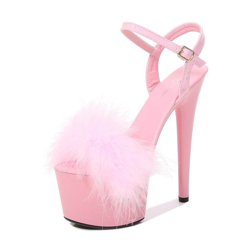 Patent Leather Stilettos Platform Sandals Fur High Heels - Mubimart