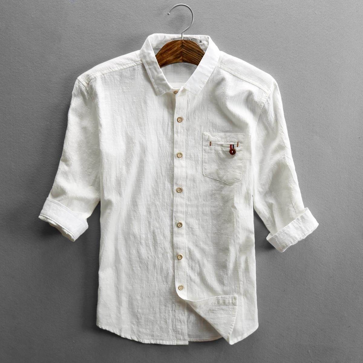 Summer Men's Linen Cotton And Linen Shirt - Mubimart