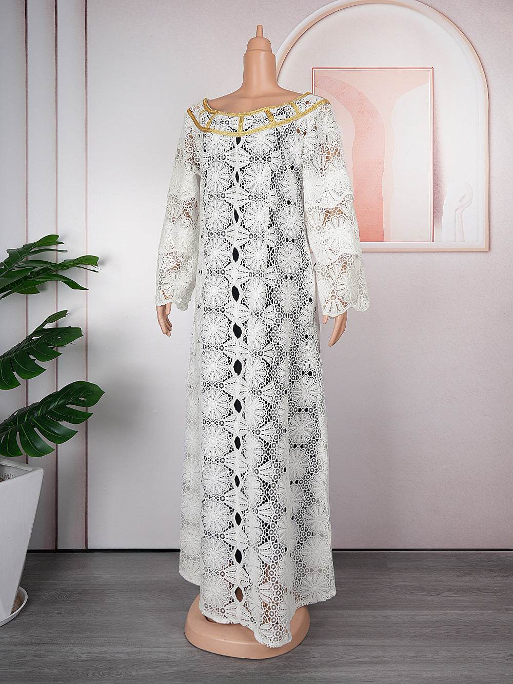 Women's Crocheted Hollow-out Plus Size Robe African Dress - Mubimart