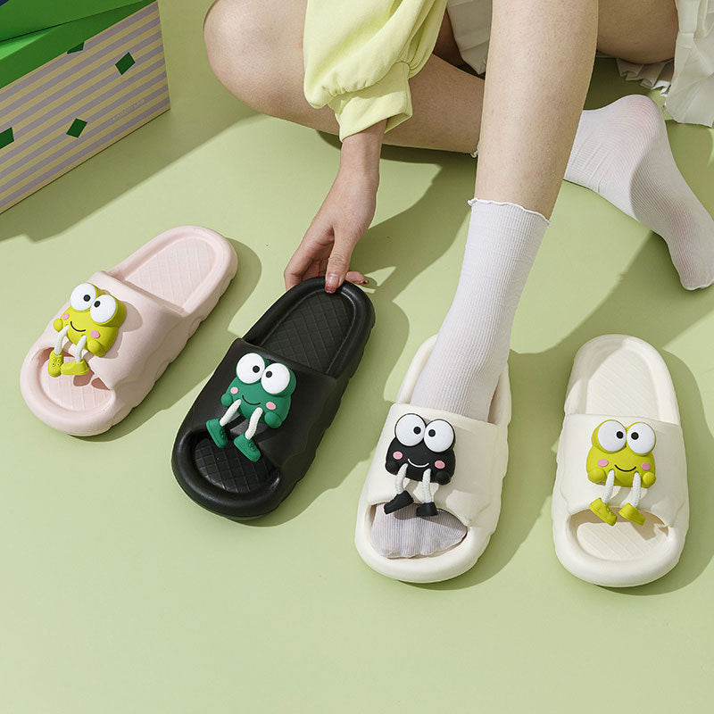 New Cartoon Frog Slippers Indoor Soft Soled Non-slip Floor Bathing Slipper For Women House Shoes Summer Couple Slippers - Mubimart -  