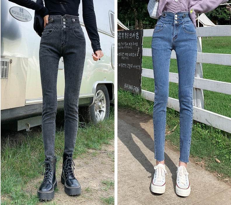 High Waisted Jeans Women Autumn Style - Mubimart