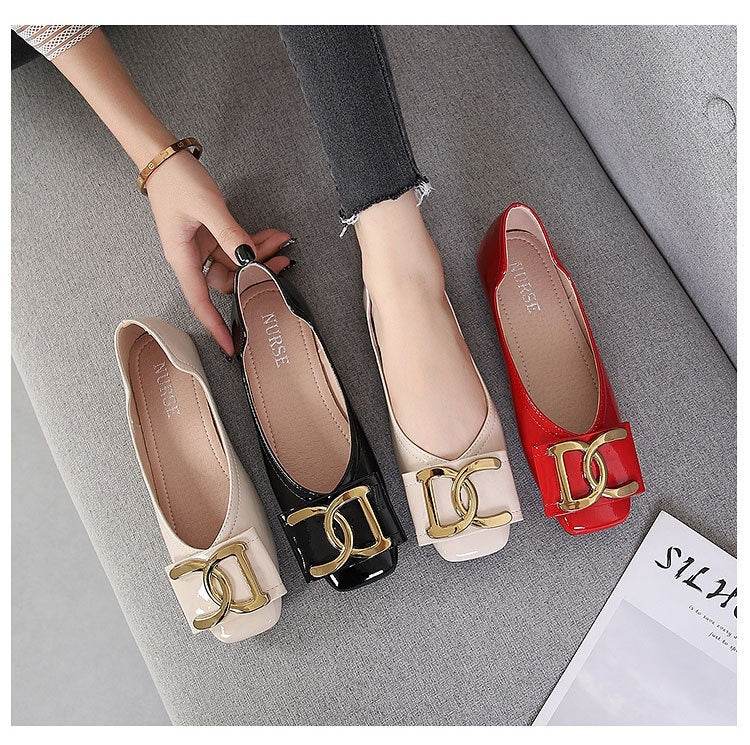 Flat Female Square Toe Low-cut Low Heel Work Casual Women's Shoes - Mubimart