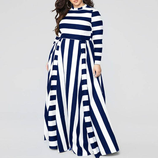 Loose Women''s Dress Plus Size Striped Woman''s Dress - Mubimart