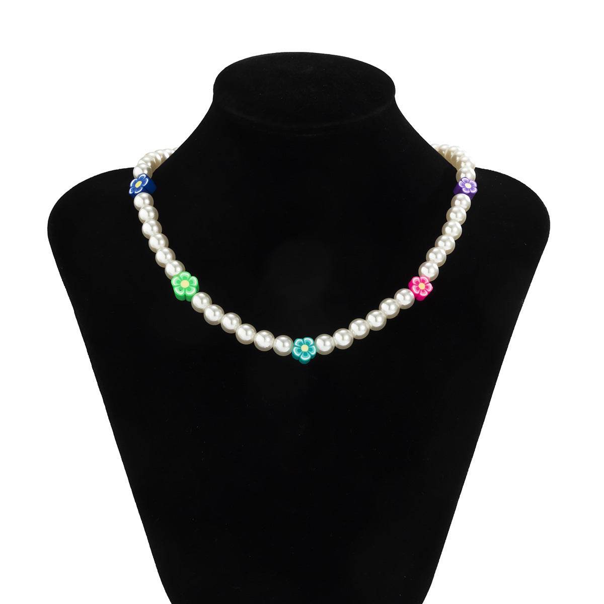 Mens Fashion Colorful Soft Pottery Flower Pearl Necklace - Mubimart