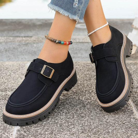 Fashion Buckle Loafers For Women British Style Height-increasing Thick-soled Casual Shoes - Mubimart