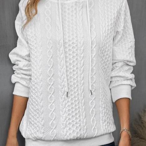 Plus Size Casual Jacquard Hooded Lace-up Long Sleeve Sweatshirt - Mubimart