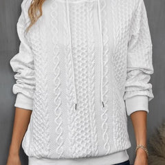 Plus Size Casual Jacquard Hooded Lace-up Long Sleeve Sweatshirt - Mubimart - Sweatshirt 