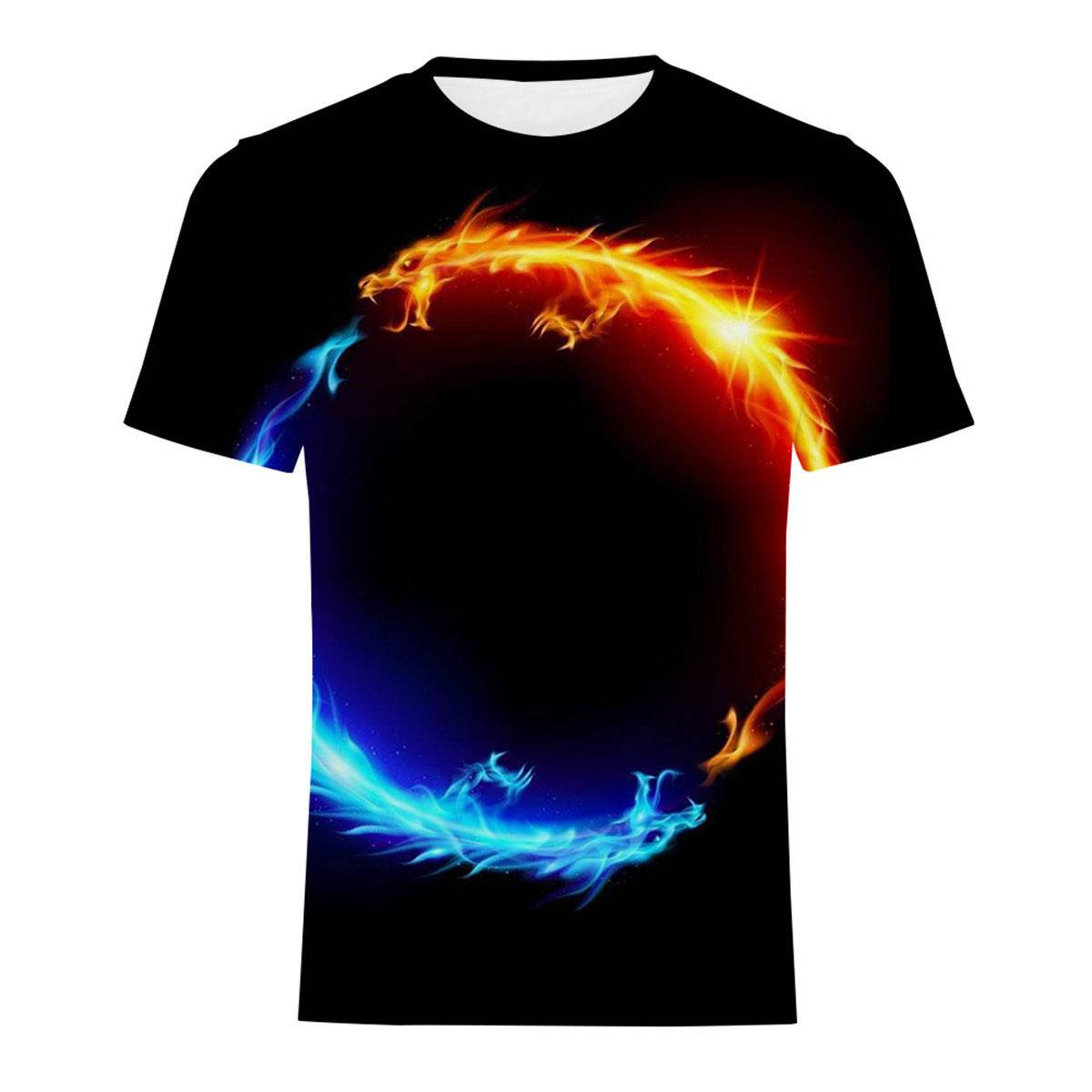 Mens Fashion Casual Digital Print Crew Neck T-shirt - Mubimart