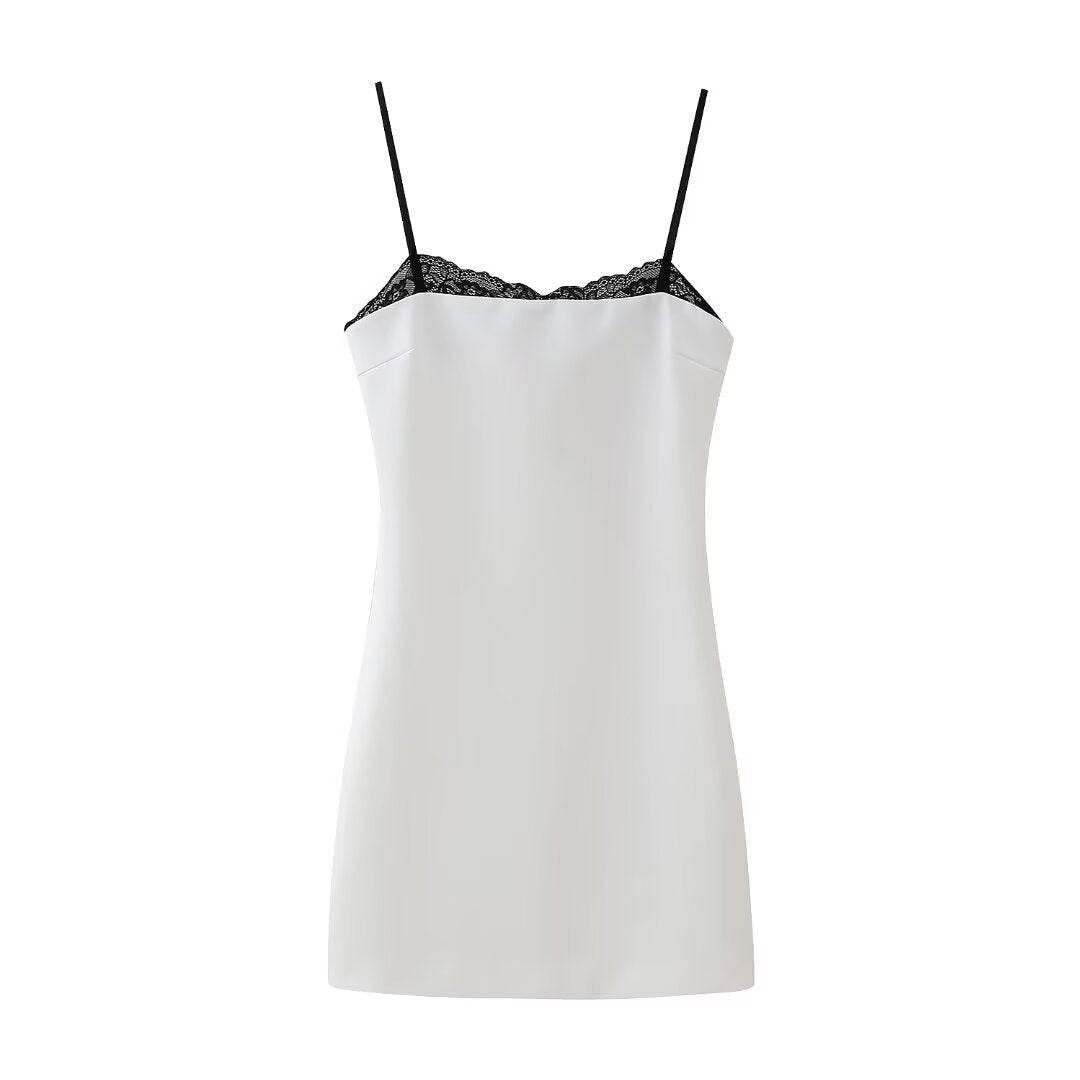 Lace Slim Fit Patchwork Slip Dress Fashion - Mubimart