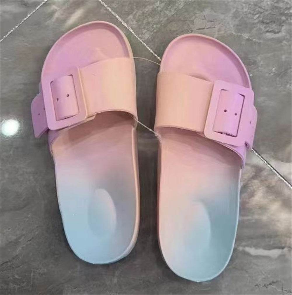 Solid Buckle Home Slippers Summer Non-slip Floor Bathroom Slipper Women Garden House Shoes - Mubimart