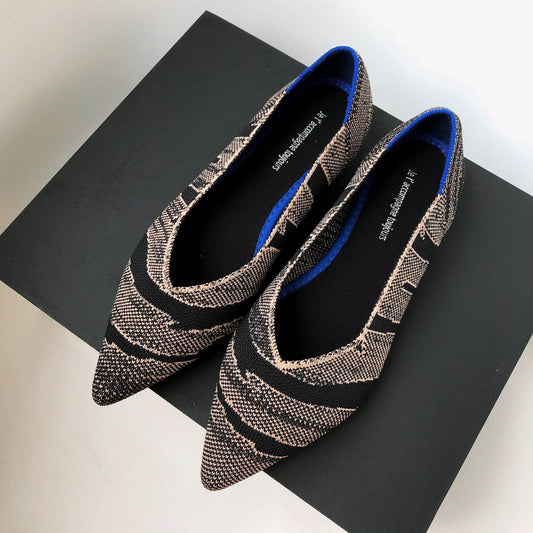 Women's Pointed Toe Casual Woven Flat Shoes - Mubimart