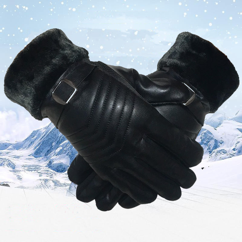 Winter-Lederhandschuhe für Damen und Herren, samtverdickt, kältebeständig, warm, rutschfest, Touchscreen, große Fleece-Handschuhe