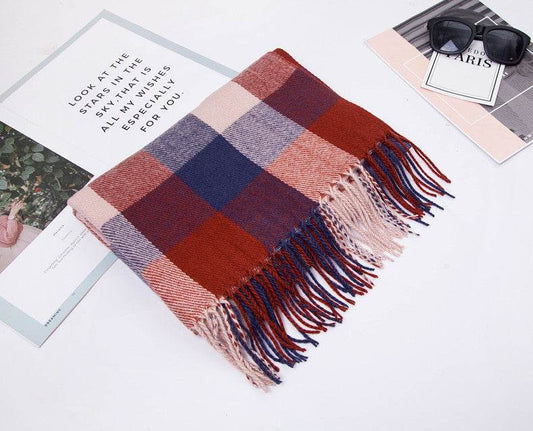 European And American Autumn And Winter Cashmere-like Red Plaid Double-sided Color Plaid Tassel Scarf Women Plus-sized Size Shawl - Mubimart