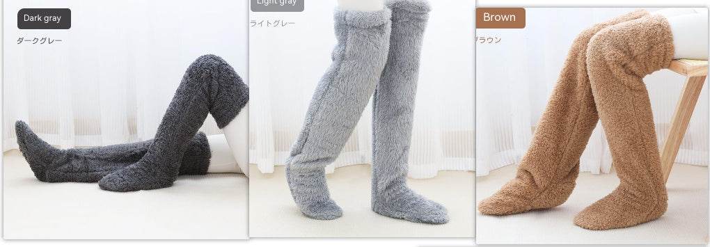 Over Knee High Fuzzy Long Socks Winter Warm Cold Leg Knee Joint Cold-proof Stockings Home Floor Sleeping Socks - Mubimart